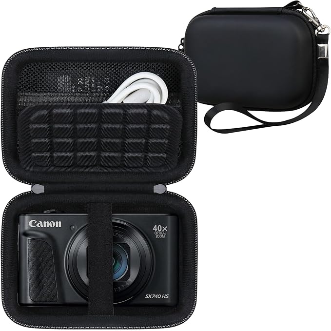 RAIALL Carrying Case for Canon PowerShot SX740/ SX730/ ELPH 360/ SX720/ SX710/ SX610/ SX260 HS Digital Camera, Vlogging Camera Travel Hard Bag, Mesh Pocket for Battery, SD Cards and USB Cable, Black