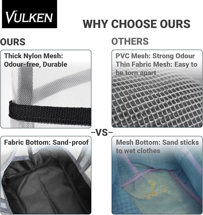 Vulken 42L Extra Large Mesh Beach Bag. 9 Pockets Top Zip Tote Bag Shoulder Bag