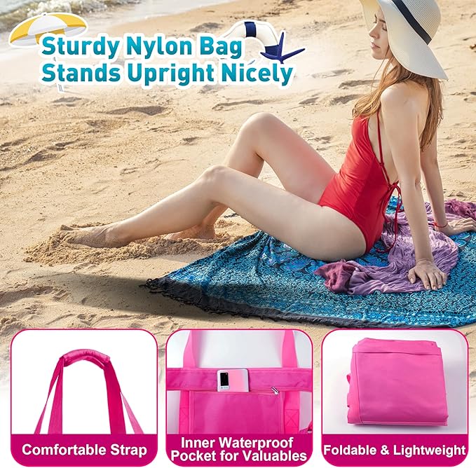 Mesh Beach Bag - Large Waterproof Beach Tote Bag with Zipper, Oversized Foldable Lightweight Family Swim Bag Vacation