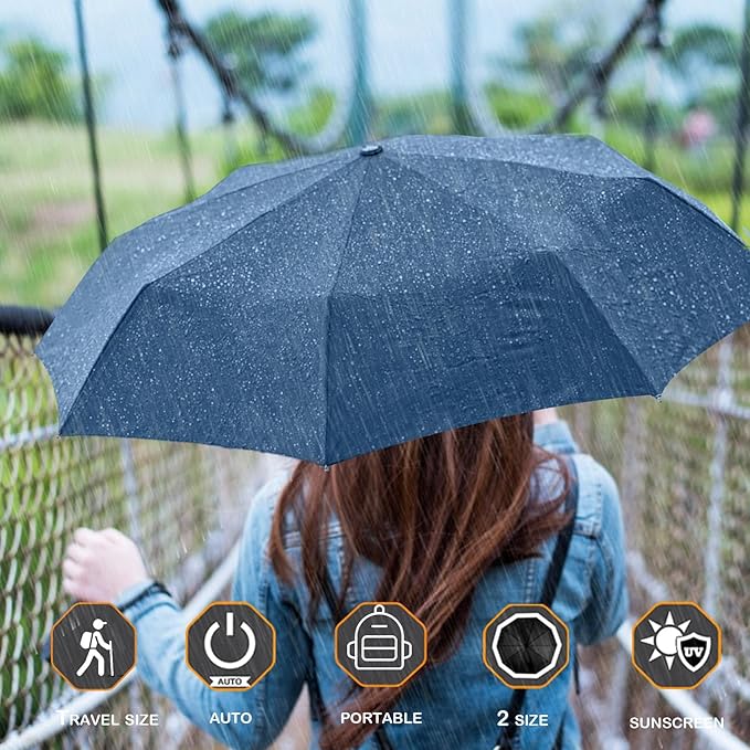 MRTLLOA 42/49 Inch Compact Travel Essentials Umbrella for Rain, Lightweight, Portable, Automatic, Strong, Waterproof Folding Umbrellas for Women, Men and Teenagers