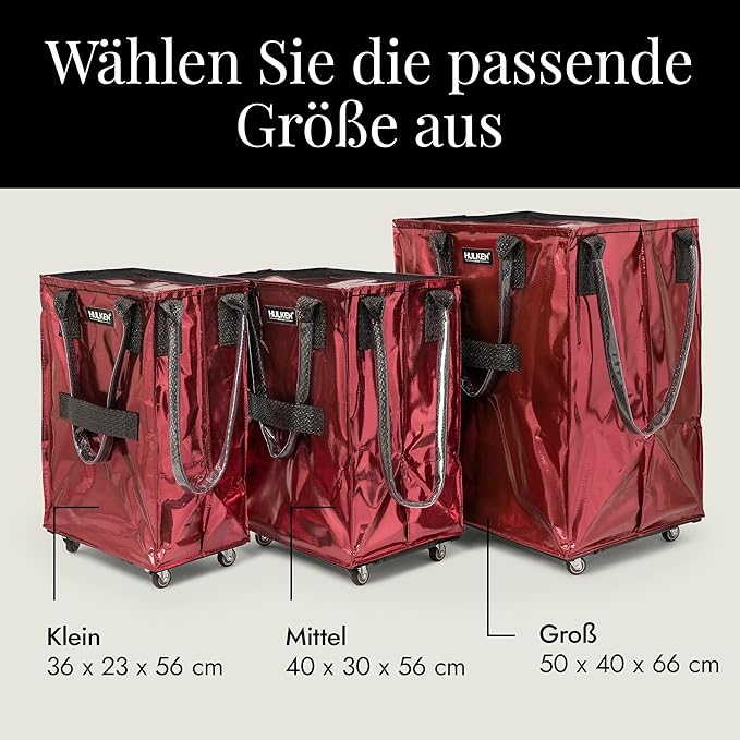 (Medium, Cosmic Red) Reusable Grocery Bag On Wheels, Shopping Trolley, Rolling Tote, Zipper Closure, Lightweight, Carries Up to 66 lb, Folds Flat, Unbreakable Handles