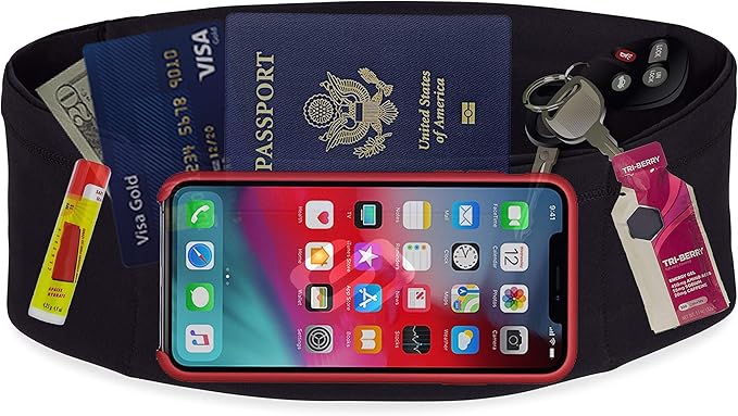 Sporteer VersaSlim Running Belt - Low-Profile Workout Waist Pack for Gym & HIIT - Zero-Bounce Minimalist Phone Holder for Activewear - Nylon Spandex Blend (Black, Small)
