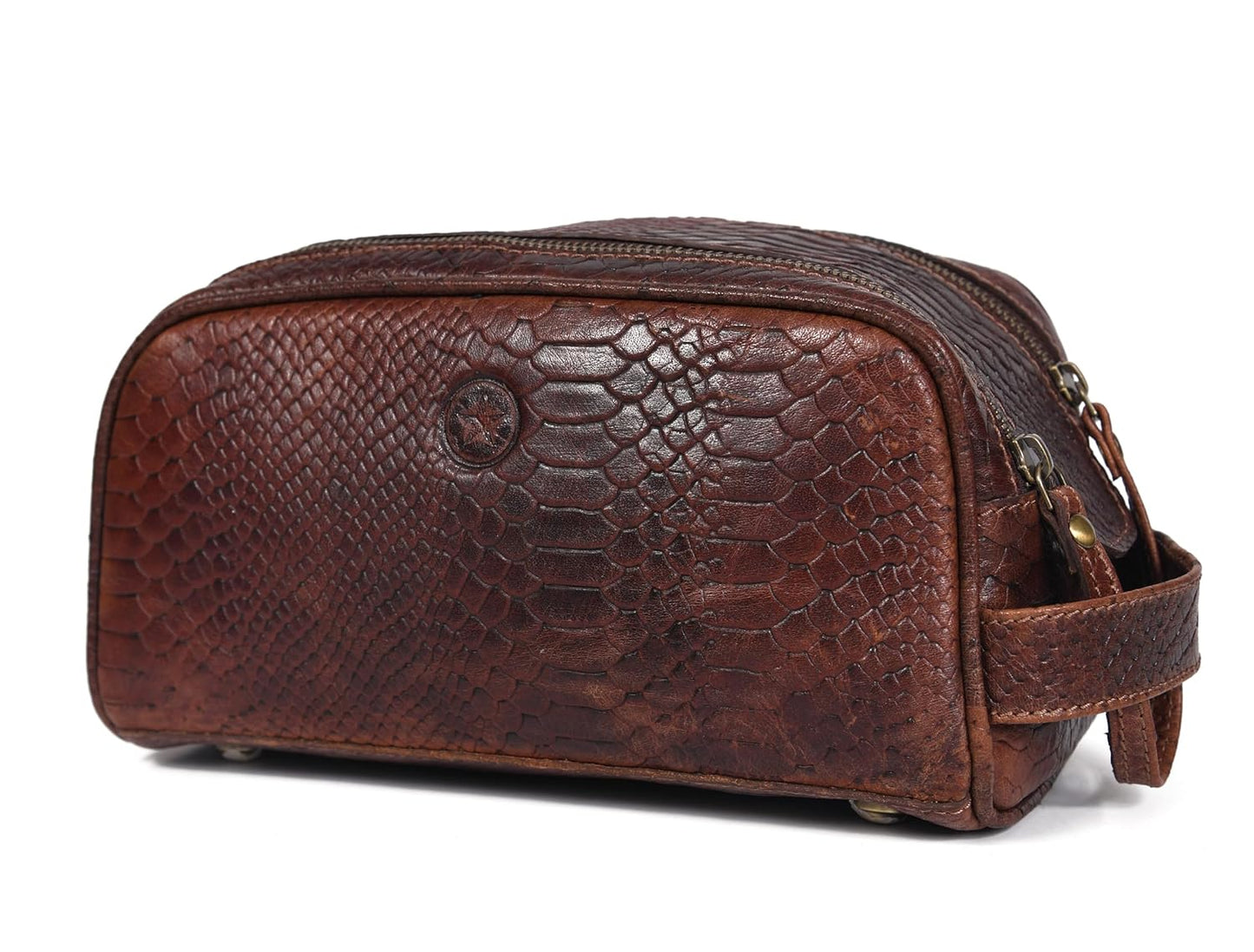 10" Premium Leather Toiletry Travel Pouch With Waterproof Lining | King-Size Handcrafted Vintage Dopp - Kit Gift for Father's Day By Aaron Leather Goods