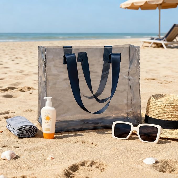 Holographic PVC Beach Bag Waterproof - 18×13×6inch Large Clear Tote for Women Men Pool Travel Sandproof Carry All