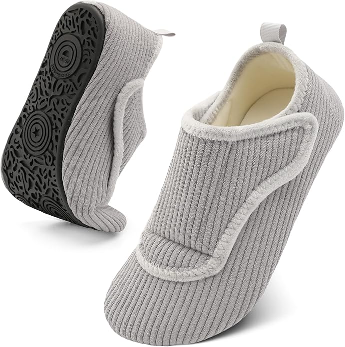 BARERUN Slippers for Women Men Wide House Diabetic Shoes for Women Men Warm Arthritis Edema Swollen Neuropathy Socks Slip on Adjustable Fuzzy Comfy Soft Womens Mens Bedroom Sliipers