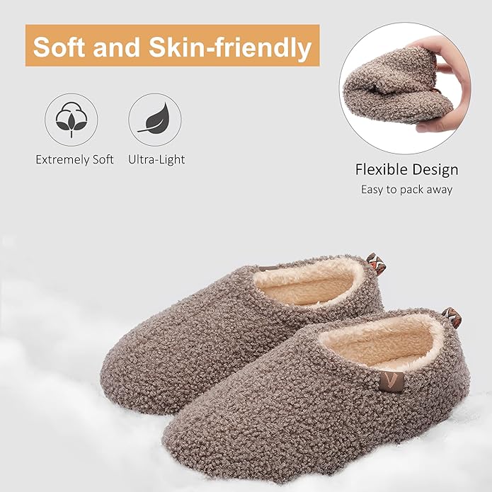 Women’s Fuzzy Memory Foam Slippers with Cozy Curly Fur and Warm Fleece Lining Closed Back Non-Slip House Shoes Lightweight Soft Comfy Indoor Bedroom Slippers