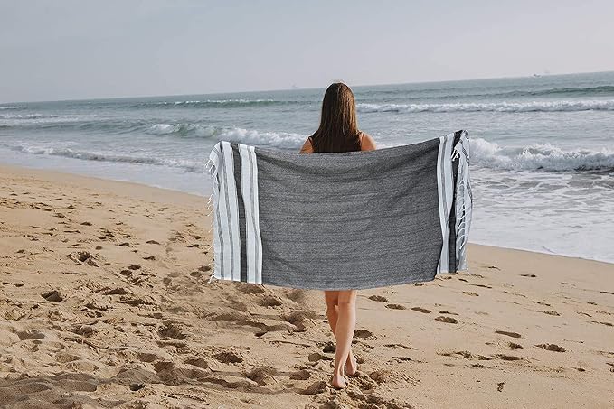 GLAMBURG Peshtemal Turkish Towel Cotton Beach Towels Oversized 36x71 Set of 6, Cotton Beach Towels for Adults, Soft Durable Absorbent Extra Large Bath Sheet Hammam Towel - Black