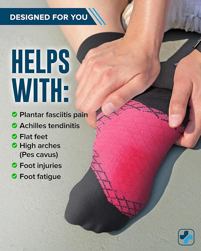 Doctor's Select Plantar Fasciitis Socks - 2 Pairs | Compression Crew Socks for Plantar Fasciitis Relief | Arch Support Socks