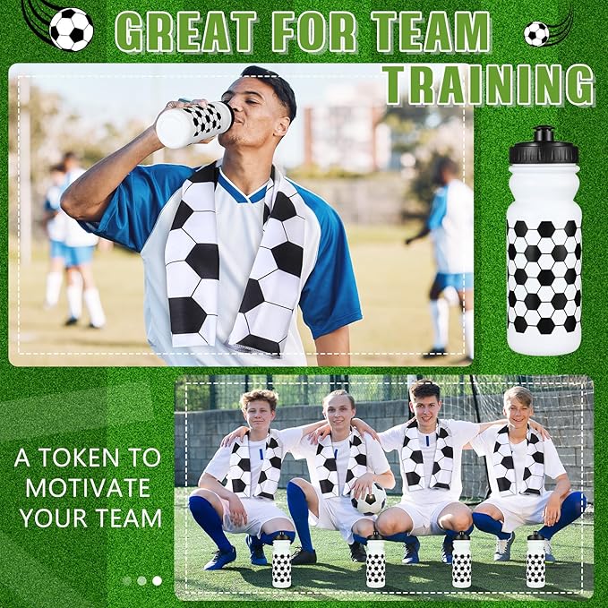 24 Pcs Sport Party Favors Include 12 Pcs 20 oz Plastic Soccer Football Basketball Water Bottles Bulk 12 Pcs 40"x12" Softball Baseball Cooling Towels for Soccer Sport Team Gift