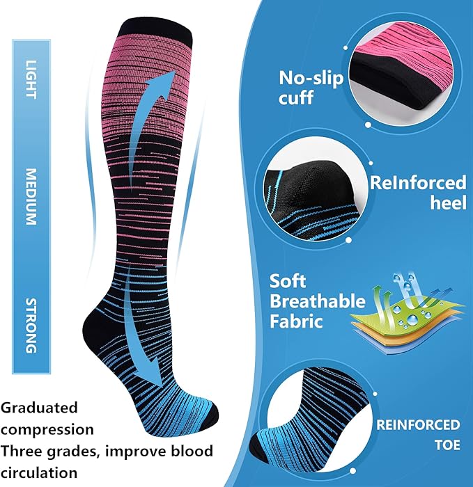bropite Flora Compression Socks for Women & Men-Knee high 6 Pairs 20-30mmhg Support Running Nurse Travel