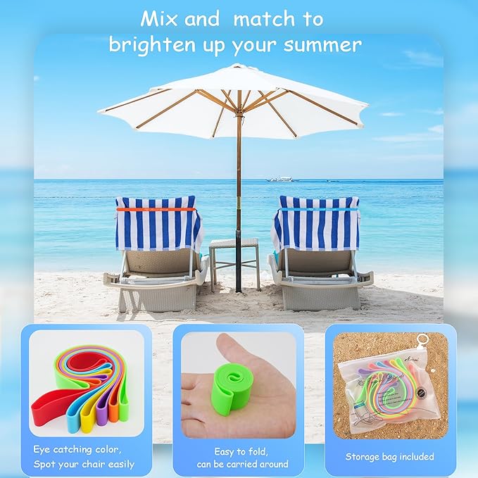 6 Pack Towel Band for Beach Pool Lounge Chair Strap Clip Carnival Cruise Ship Essentials 2025 Packing List Royal Caribbean Card Lanyard Cup Luggage Tag Holder Women Vacation Must Haves Summer Travel