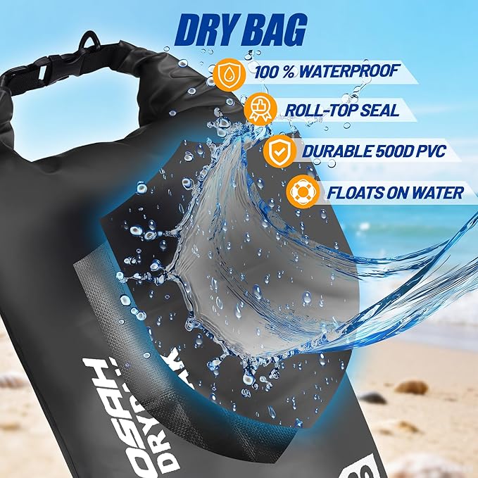 Waterproof Dry Bag, 5L/10L/20L/30L/40L Roll Top Lightweight Storage Backpack with Phone Case for Women & Men, Floating Waterproof Sack for Travel, Swimming, Kayaking, Paddle Board, Camping & Beach
