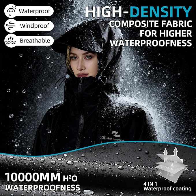 Hooded Rain Poncho for Adults Waterproof Rain Ponchos Lightweight Raincoat Reusable Rain Jacket for Men Women Outdoor