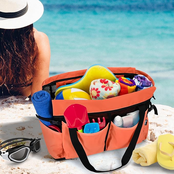 Fasrom Extra Large Mesh Beach Bag with Zipper Bottom, Oversized Tote Bag for Pool, Travel and Boating (Empty Bag Only)
