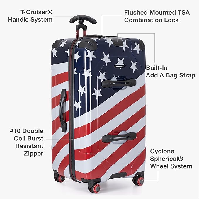 Traveler's Choice Maxporter II Polycarbonate Hardside Trunk with Spinner Wheels, American Flag, 31-Inch Trunk