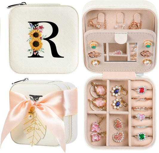 AYGXU Travel Jewelry Box for Women and Girls - Small Case With Initial A-Z - Teacher Gifts