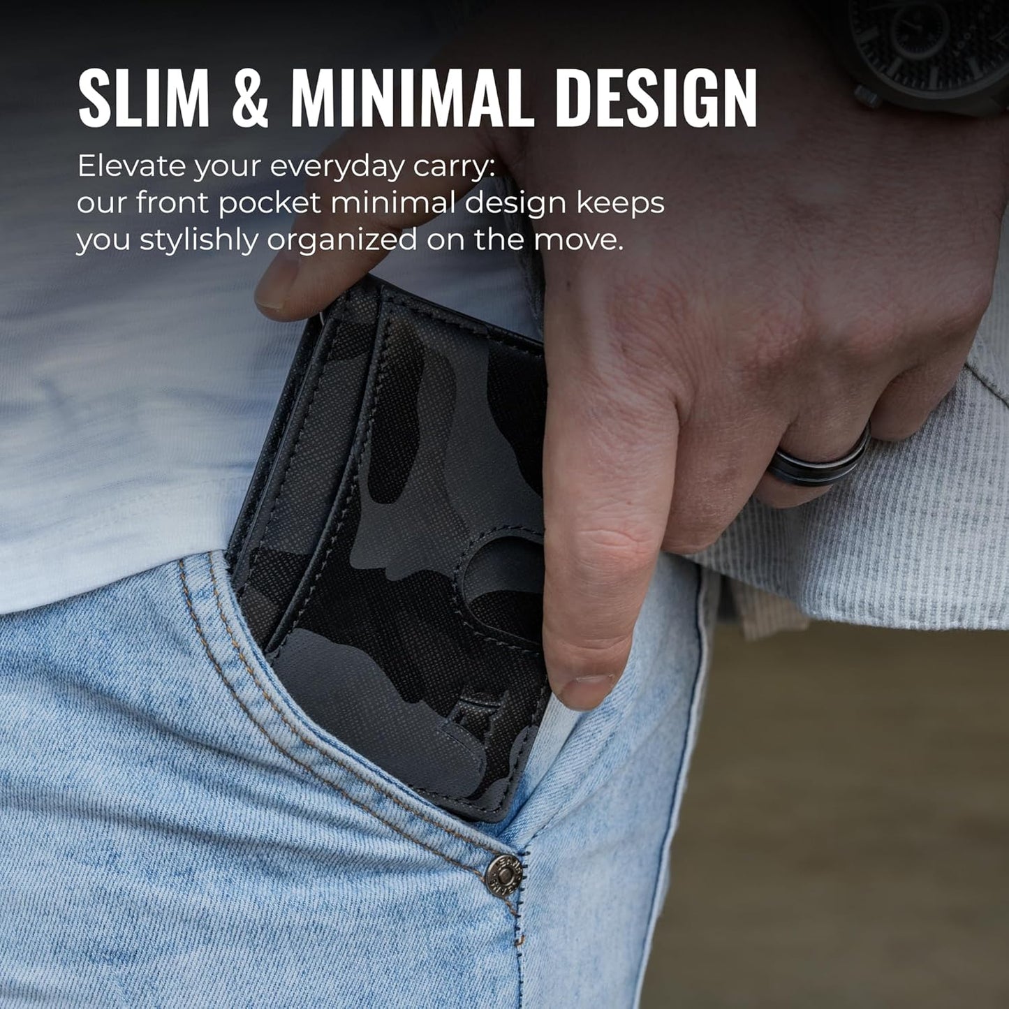 Kings Loot Money Clip Slim Minimalist Wallet for Men | RFID Blocking Leather Design with Money Clip | Front Pocket Bifold Holds 12 Cards | Stylish & Compact Wallets (Camo Black)