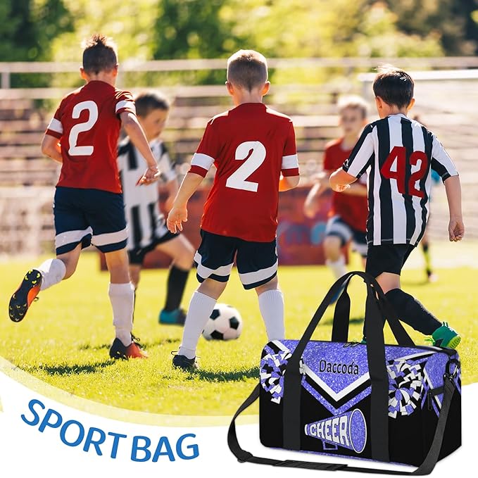 Personalized Ballet Dance Bag, Cheerleading Sport Duffel Tote, Light Blue Glitter Black Cheer Team Customized Travel Duffle Tote with Name Overnight Weekender Perform Cheer Bag