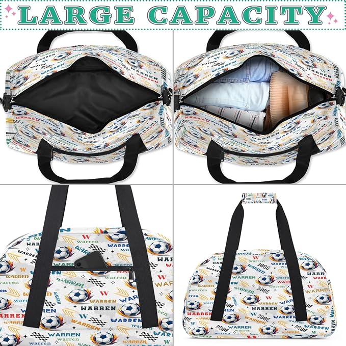 Custom Name Duffel Bag for Boys, Personalized Sports Gym Bag Overnight Travel Weekender Bag Lightweight Carry On Sleepovers Bag for School Practice Gymnastics Sports Theme