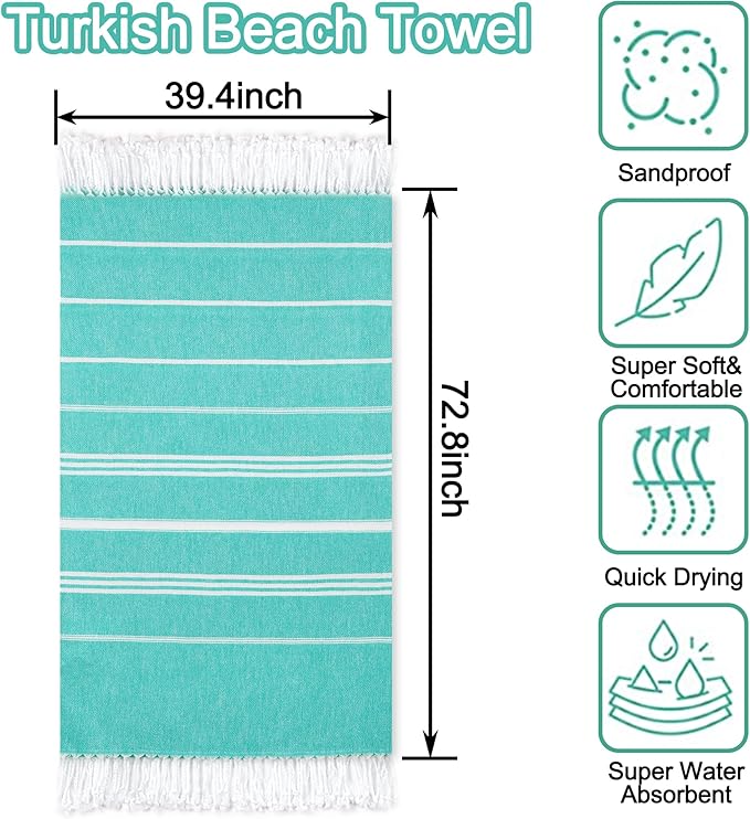 Beach Towel 2 Pack,Sand Free Beach Towels Oversized 39 x 72,Turkish Beach Towel Quick Dry Towel,Lightweight Pool Towels for Adults Travel Towel,Cool Beach Accessories Super Absorbent Towels