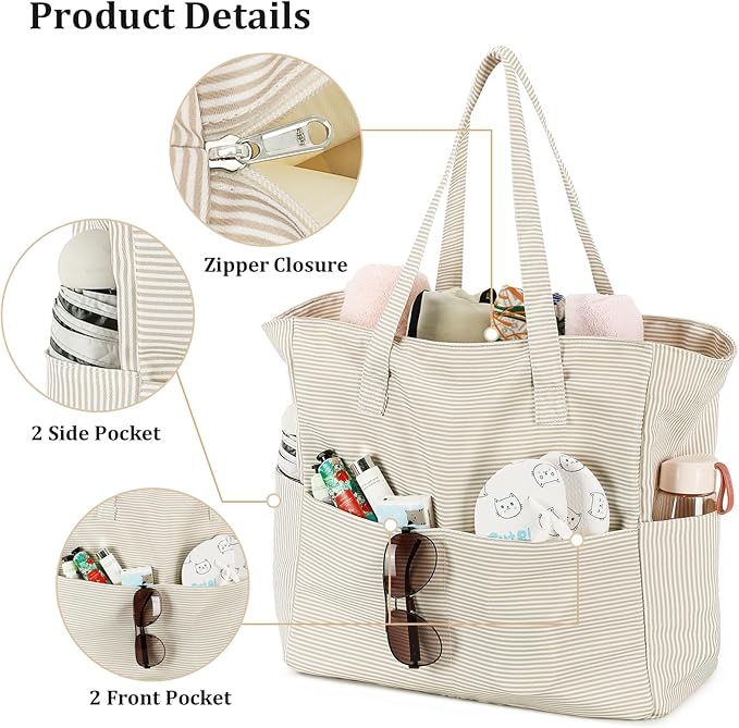 LEDAOU Large Beach Bag Women Waterproof Sandproof Zipper Beach Tote Pool Bag for Swim Gym Grocery Travel with Wet Pocket | Waterproof, Sandproof, Zipper, Pool, Gym, Grocery
