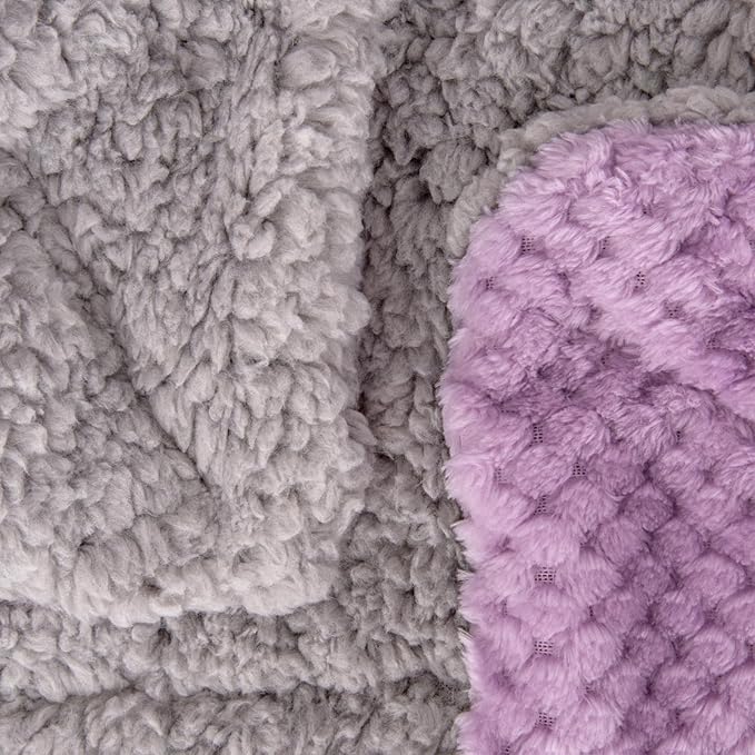 Fuzzy Sherpa Reversible Blanket for Baby, Soft Warm Cozy Coral Fleece Toddler, Infant or Newborn Reversible Blanket for Crib, Stroller, Travel, 40”×60”, Lavender