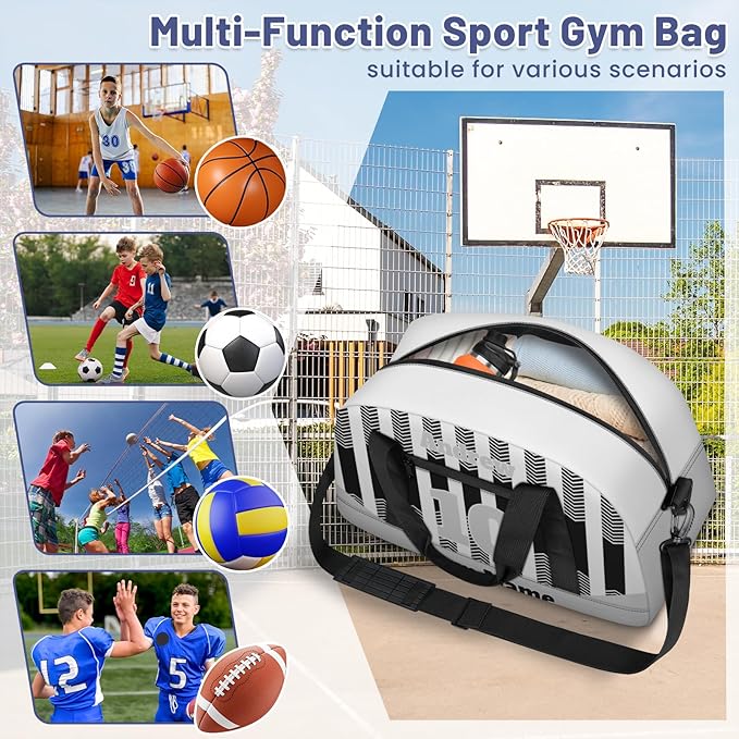 Basketball Soccer Gifts for Boys Girls - Custom Sports Duffle Bag, Personalized Name & Team Bag, Water-Resistant Gym Bag for Basketball, Soccer, Volleyball | Y-Black Grey