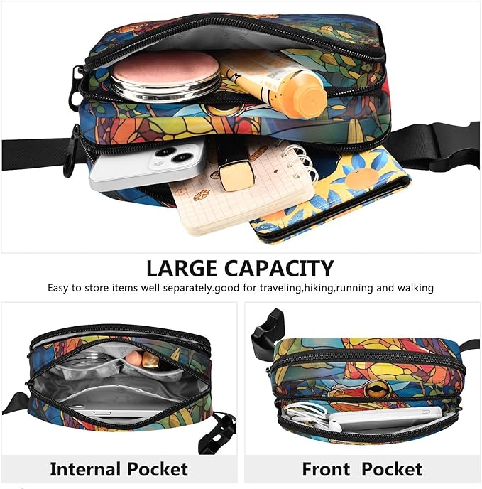 Stained Glass Printed Frog Fanny Pack for Women Men Water Resistant Fashion Waist Packs with Adjustable Strap Belt Bag for Travel Workout Jogging Hiking 21219618