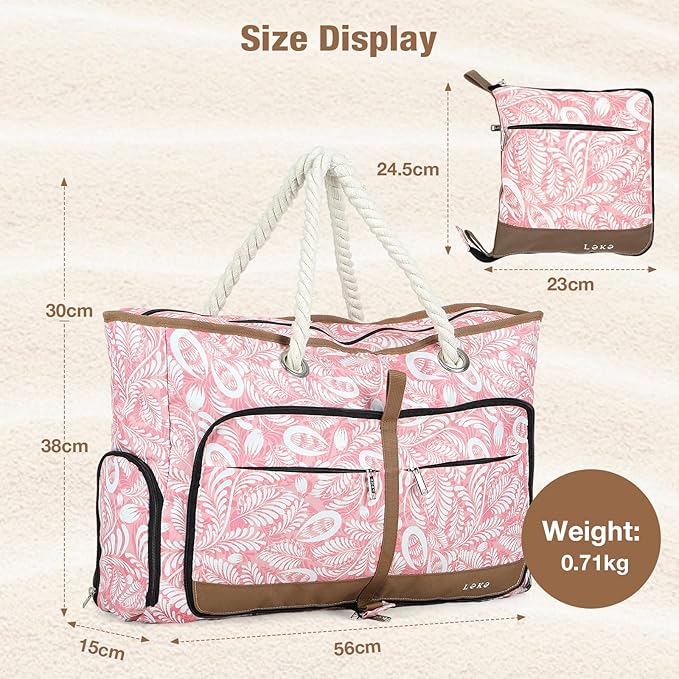 Beach Bag for Women - 35L Large Tote Bag, Waterproof & Sandproof, Zippered Carry On Bag for Pool, Beach & Travel