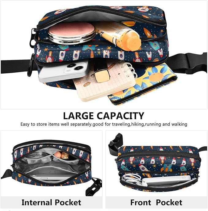 Space Rockets Fanny Pack for Women Men Water Resistant Fashion Waist Packs with Adjustable Strap Belt Bag for Travel Workout Jogging Hiking 21219348