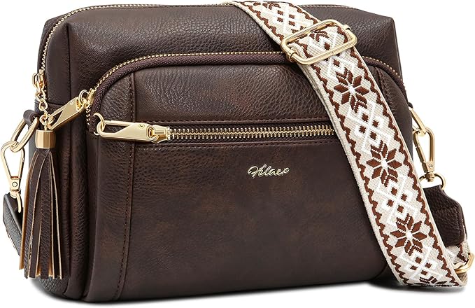 Small Leather Crossbody Bags for Women Anti theft Purses and Handbag Shoulder Hangbag with Wide Strap Tassel