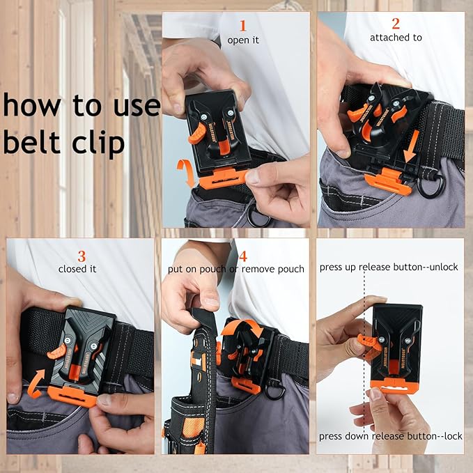 MELOTOUGH Small Tool Pouch with Quick Release Belt Clip,Clip On Tool Belt Pouch with Electrician Tapemeasure Clip, Mini Work Organizer Tool Holster and Knife Tool Holder Pouch