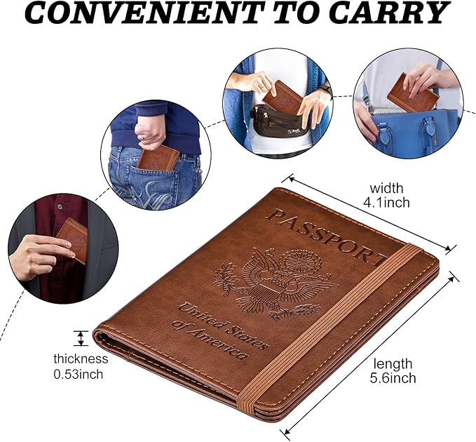 HerriaT Passport and Vaccine Card Holder Combo,Cover Case with CDC Vaccination Card Slot, Leather Travel Documents Organizer Protector, with RFID Blocking, for Women and Men