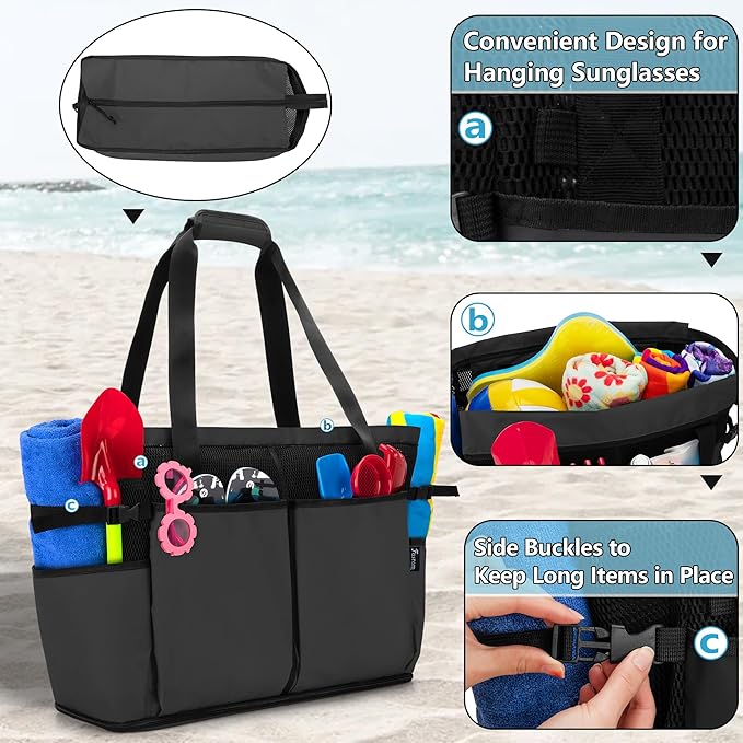 Fasrom Extra Large Mesh Beach Bag with Zipper Bottom, Oversized Tote Bag for Pool, Travel and Boating (Empty Bag Only)
