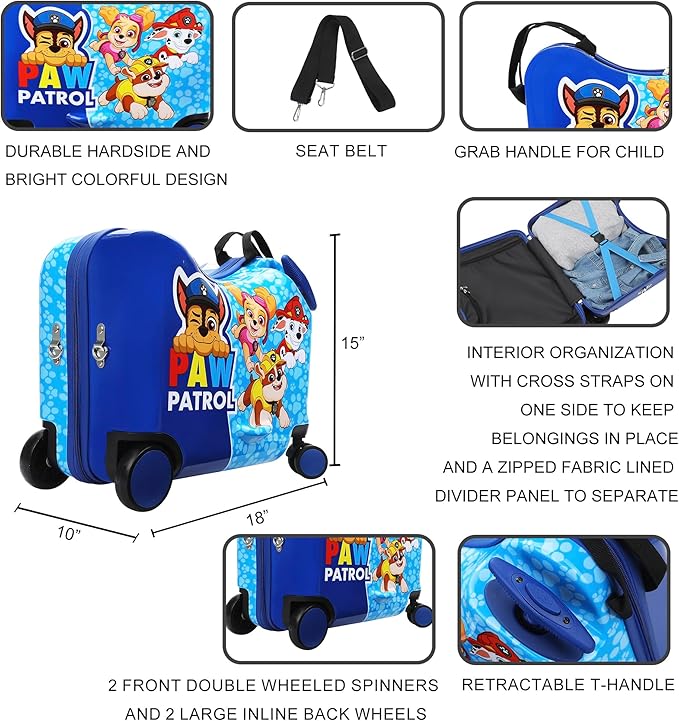 Bioworld Paw Patrol Ride-On 18" Suitcase For Kids & Toddlers
