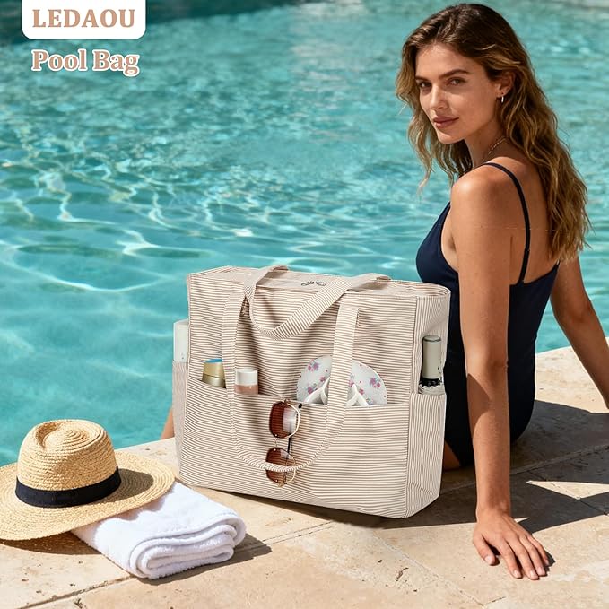 LEDAOU Beach Bag Waterproof Sandproof Women Beach Tote Pool Bag with Zipper for Swim Gym Grocery Travel with Wet Pocket | Sandproof, with Zipper, for Gym, Grocery, Travel, with Wet Pocket