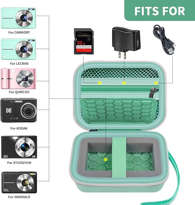Comecase Carrying & Protective Case for Digital Camera, for CAMKORY/for Kodak Pixpro/for Canon PowerShot ELPH 180/190 / for Sony DSCW800 DSCW830 Cameras for Travel- Light Green