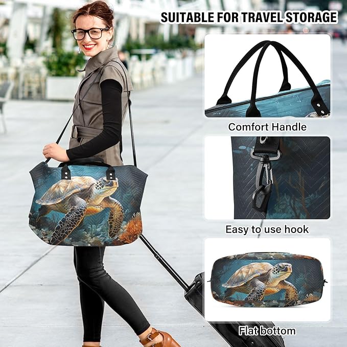Sea Turtle Quilted Travel Bags Weekender Duffle Bags With Toiletry Bag Carry on Overnight Duffels Yoga Gym Bag for Airplanes Business Sports