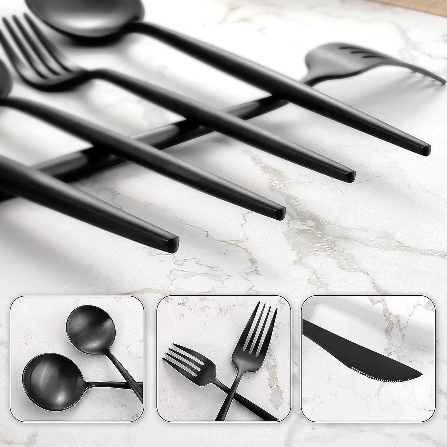 Silverware Set for 8, IBIILII JEFF 40 Pieces Stainless Steel Flatware Set，Matte Black Kitchen Utensil Set, Tableware Cutlery Set, Spoons And Forks Set, Satin Finished Polished & Dishwasher Safe