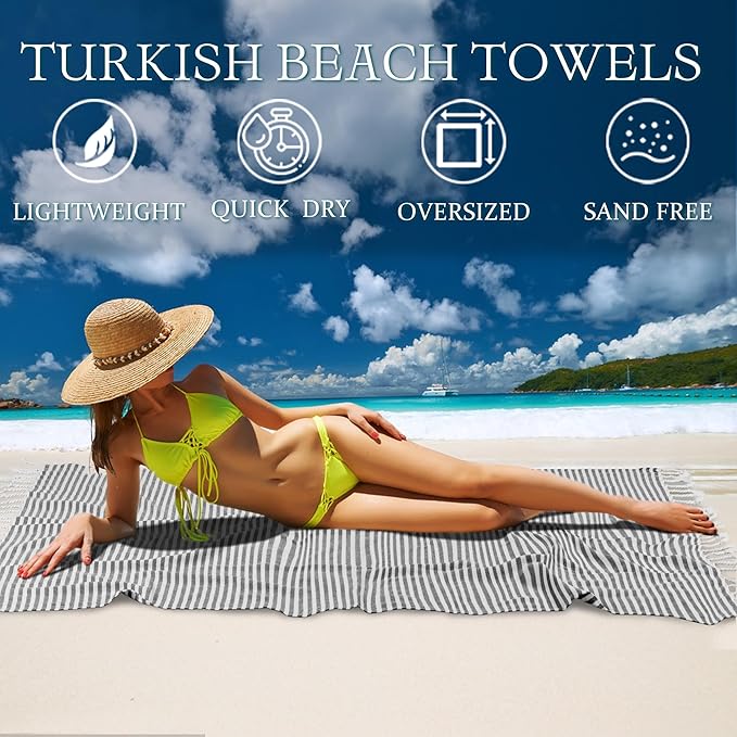 Turkish Striped Beach Towels Bulk Oversized 39"x71" Large Bath and Pool Set Quick Dry Lightweight Travel Towel for Adult,100% Cotton TEBT-18-1black