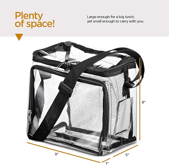 SP HOME GOODS Stadium Approved Clear Tote Bag with Adjustable Strap, Front Storage Compartment, and Mesh Pockets - See Through Zippered Clear lunch Bags for Work, School, Concerts