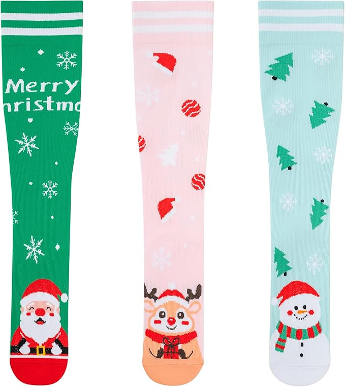 fenglaoda 3 Pairs Compression Socks for Women & Men Knee High Nurse Pregnant Cute Medical Running Travel Athletic