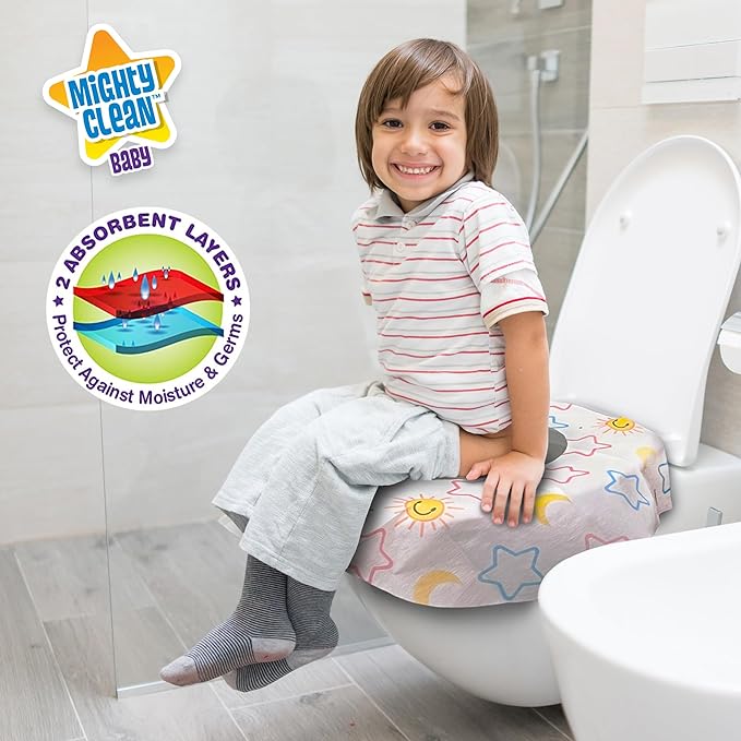 Toilet Seat Covers Disposable Value Pack - 22 Large Waterproof Potty Covers for Toddlers, Kids, and Adults by Mighty Clean Baby - 2 Packs of 11 Covers