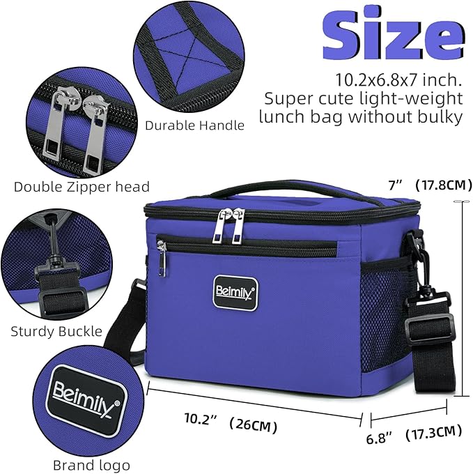 BEIMILY Lunch Box for Men/Women,Small Insulated Lunch Bag,Reusable LunchBox for work Picnic Hiking Beach,Leakproof Soft Cooler Tote Bag Organizer with Adjustable Shoulder Strap for Adults(Purple)