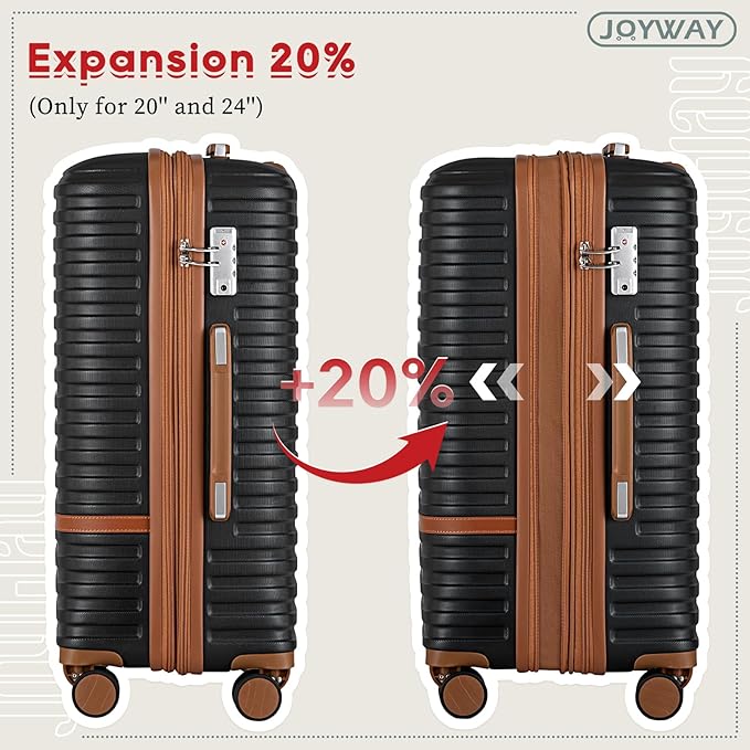 Joyway Expandable Luggage Sets 2 Piece Carry on and Check,Hardside Suitcase with Spinner Wheels and TSA Lock (Black,13/20/24)