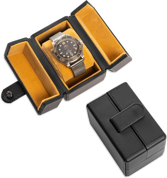 Single Travel Watch Case - Vintage Inspired - Exterior, Soft Microfiber Lining, Fits Up to 42mm Watches - Vegan Leather - Reliable Storage for Home or Travel