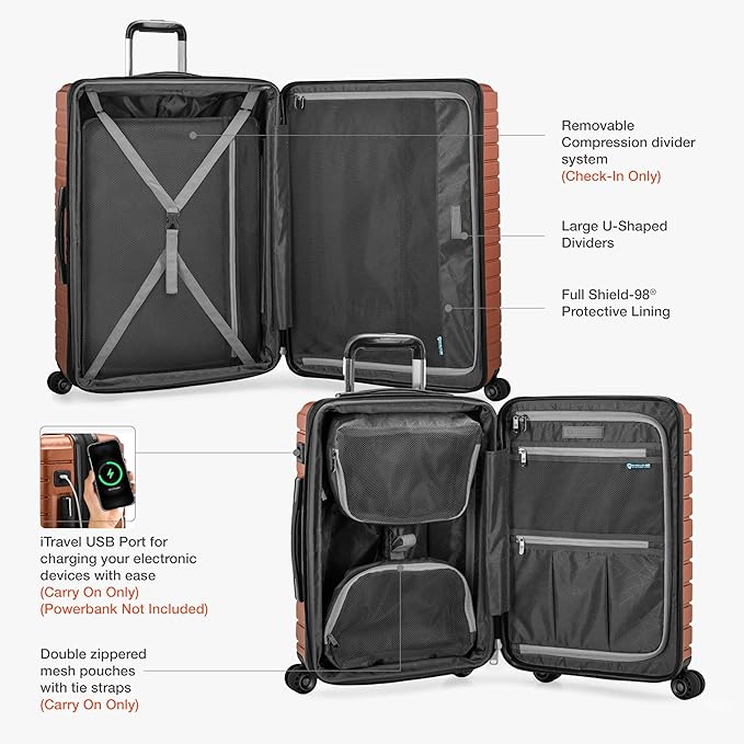 Traveler's Choice Archer Polycarbonate Hardside Spinner Luggage Set, Tie Down Straps, Orange, Carry-On 21-Inch