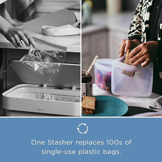Stasher Silicone Reusable Storage Bag, Half Gallon Bag, Reusable Freezer Bags, Microwave, Dishwasher, Oven Safe, Sous Vide, Premium Lunch Container, Eco Friendly, Food Storage Bags, 64 oz, Aqua | Reusable Food Bag