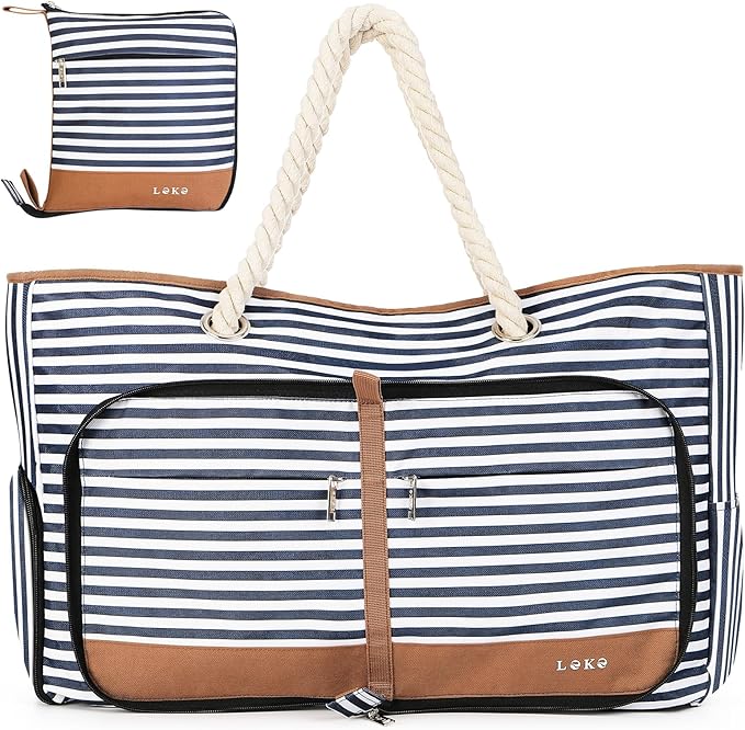 Beach Bag for Women - 35L Large Tote Bag, Waterproof & Sandproof, Zippered Carry On Bag for Pool, Beach & Travel