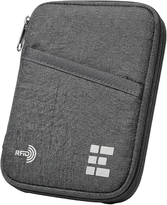 Zero Grid RFID Passport Holder & Travel Wallet, Zippered Wallet for Men & Women, Fits Passport, Cards, Cash, Tickets, ID, Sim Card, AirTag; Premium & Compact Travel Document Holder - Shadow Grey